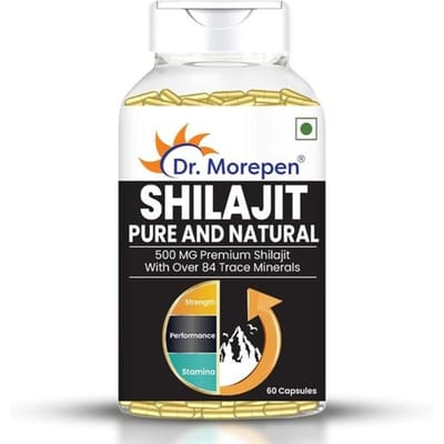 DR. MOREPEN Shilajit Capsules | Puur Himalaya Shila jit Extract Vegan, Puur & Natuurlijk Bevat Meer Dan 84 Mineralen Verpakking van 60 Capsules van 1
