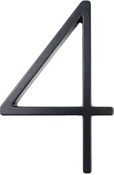 Scoby - Huisnummer - Nummer 4 - Zwevend huisnummer - Zink - 125mm - Modern Zwart - House Number 4 - Vier