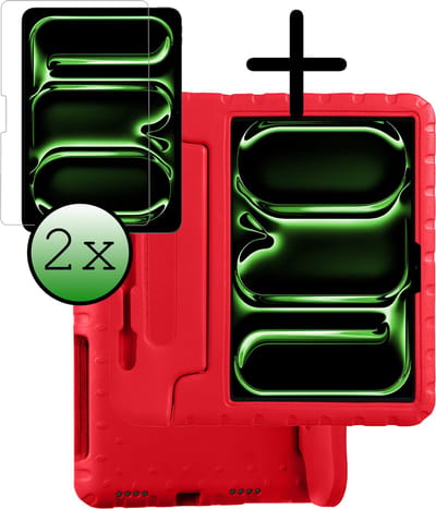 Hoesje Geschikt voor Apple iPad Pro (2024/2025) - 11 inch - Met 2x Screenprotector - Kinderhoes Shockproof Bumper - Kidsproof Case - Tablet Hoes - Kinder Hoes Cover - Rood