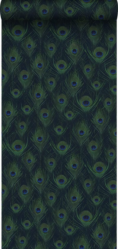 Origin Wallcoverings eco-texture vliesbehang pauwenveren donkerblauw - 347766 - 0,53 x 10,05 m