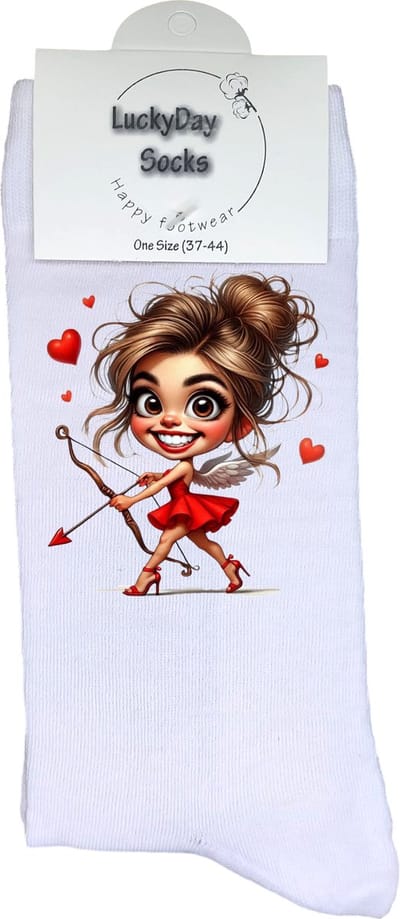 Cupido - Valentijn sokken - Grappige sokken - Leuke sokken - Hem Haar sokken - Vrolijke sokken - Sexy - Valentijn Cadeau - Vaderdag - Moederdag - Verjaardag cadeau - Hartjes - Kerst cadeau - Leuk Cadeau - Socks maken Happy - 37-44 - Verliefd