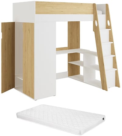 Vente-unique Hoogslaper hout natuurlijk licht, wit 90 x 190 cm