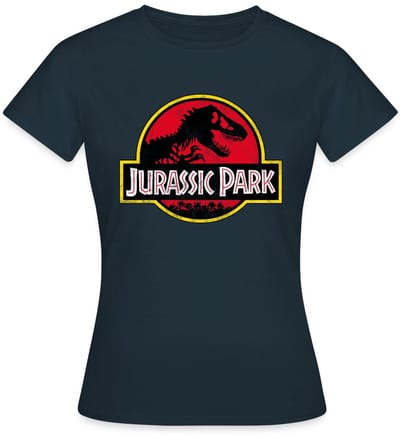 Jurassic Park Klassiek Logo In Rood Met T-Rex T-Shirt Dames