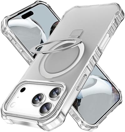 Coverup Hoesje - Geschikt voor iPhone 17 Pro Hoesje - Coverup ShockProof TPU Back Cover met MagSafe Compatible Ring Kickstand - Grijs
