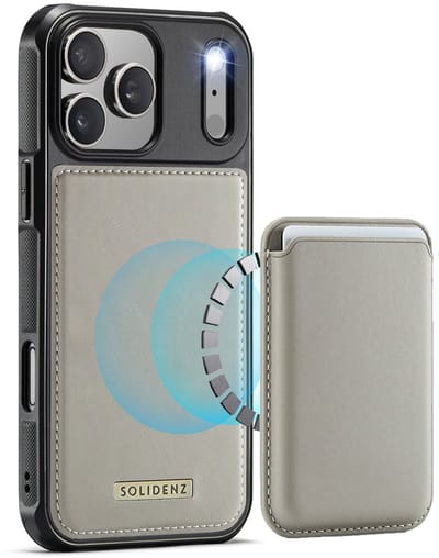 Geschikt voor iPhone 17 Pro Hoesje met pasjeshouder - Solidenz MagSafe compatibel Wallet Backcover - 3 Kaarten - Schokbestendig - Beige