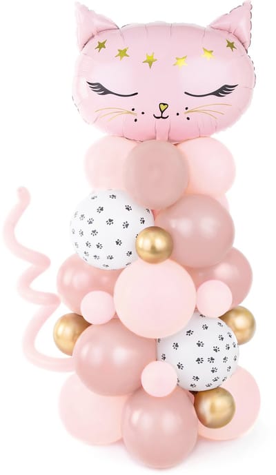 PARTYDECO - Roze kattenballonboeket 140 x 83 cm kit 62 stuks