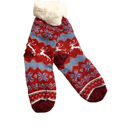 Warme Thermo Fleece Kerstsokken / Sokken | Warme / Gevoerde Sokken | One Size - Rood-Blauw