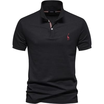 T-shirt POLO brodé en coton de haute qualité pour homme, haut basique à manches courtes et revers de couleur unie L noir