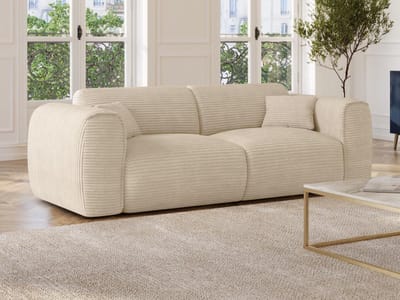 Vente-unique Driezitsslaapbank express in beige ribfluweel - Slaapoppervlak 140 cm - POGNIA