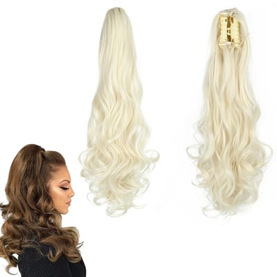 Dailygoods- Haarstukje met clip - Volumineus golvend - Haarstukjes dames - Haarstukjes voor dunner haar - Platinablond - Haarverlenging