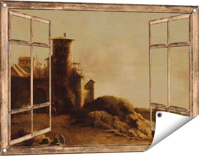 Gards Tuinposter Doorkijk Landschap - Claude de Jongh - 90x60 cm - Tuindoek - Tuindecoratie - Wanddecoratie buiten - Tuinschilderij