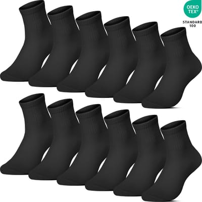 12 Paar Middelhoge Quarter Sokken Casual - Sportsokken - Wandelsokken - Katoen - Zwart - Maat 35-38 - Heren Dames Unisex - Zomersokken B-6151