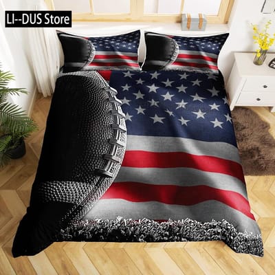 Amerikaanse Vlag Beddengoed Set Honkbal Sport Dekbed Set 3 Delen voor Kinderen Tieners Volwassenen Kamer Decor Dekbedovertrek met 2 Kussenslopen AU Double(180*210cm)3pcs