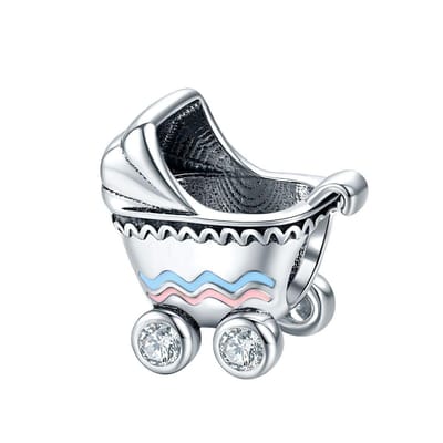 Kinderwagen bedel met zirconia | baby bead | Zilverana | geschikt voor alle bekende merken | 925 zilver | moederdag