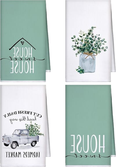 Set van 4 Eucalyptus Keukenhanddoeken - 16 x 24 Inch - Absorberende Microfiber Theedoeken voor Keuken en Badkamer - Ideaal voor Droogmaken en Koken