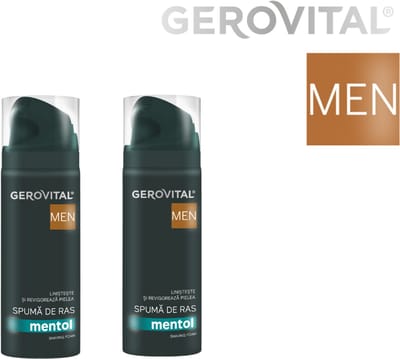 2 x Scheerschuim met menthol, panthenol en Indiase wierookextract – Verfrissende, verzachtende en beschermende werking, Gerovital Men, 2 x 200 ml