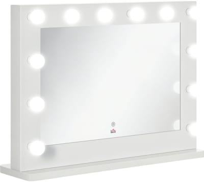 HOMCOM Hollywood-spiegel met verlichting, make-upspiegel met aanraakschakelaar, make-upspiegel met 12 dimbare LED-lampen, make-upspiegel van 80 x 60 cm met geheugenfunctie, wit