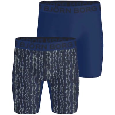 Björn Borg Sports Lightweight Long Boxers - microfiber heren boxers extra lange pijpen (2-pack) - donkerblauw - print