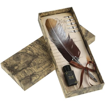 Europeanisme Vintage Veer Dip Pen Metalen Punt Kalligrafie Schrijfpunt (Verloop Zwart) beige