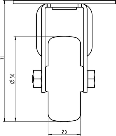 50 mm (2") roestvrijstalen zwenkwiel met grijs rubber, vast, 80 kg, set van 2