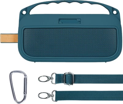 Silicone Hoes voor Bose SoundLink Flex Draagbare Speaker (2e Generatie) met Schouderbanden, Handgreep en Bevestigingshaak - Donkerblauw, Bescherming en Stijl
