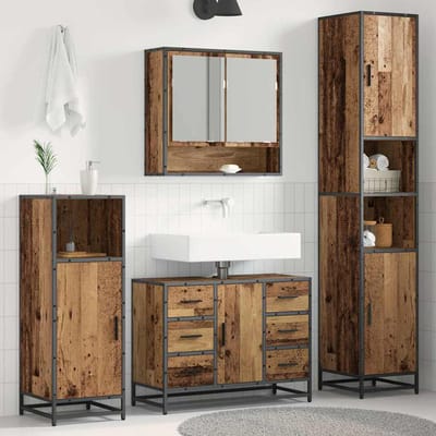 vidaXL - Badkamermeubel - Set - 3 - st - Oud - Hout - 90 - x - 33 - x - 60 - cm - Bewerkt - hout