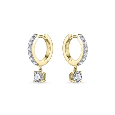 Jewels Inc. - Oorbellen - Oorringen gezet met Zirkonia en beweegbare Zirkonia Steen onder de oorring - 13.5mmØ - 2mm Breed - Geelgoud Zilver 925