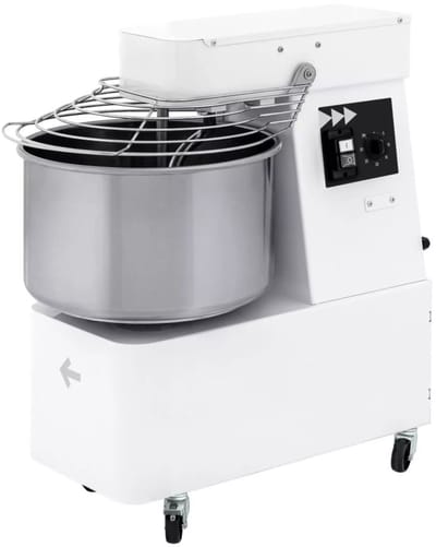 HENDI spiraalmixer met vaste kom 22 liter - rvs kom en gelakte stalen behuizing - 38,5x67x72,5 cm - wit - 2 snelheden, timer - voor deeg in bakkerij en pizzeria