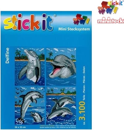 Stick-it dolfijnen, 4 in 1 set, ca. 3.100 steentjes, ophanghaakje en heveltje