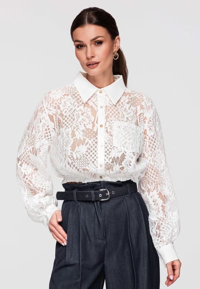 OMBRE Overhemd - Loose Fit - Katoen - Lange Mouw Wit S
