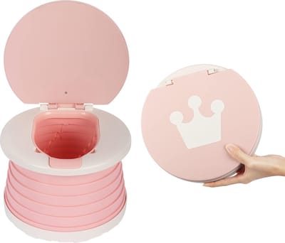 Reispotje, draag potje, opvouwbare trainingstoestel, 2-in-1 draagbaar reispotje, zindelijkheidstrainingtoilet, reispotje voor peuter (roze)