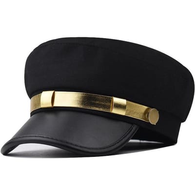 Leren Plat Top Hoed met Gouden Rand voor Mannen en Vrouwen, Baret Hoed, Ademende Achthoekige Hoed met Eendenbek, Geschikt voor Buitenrecreatie One Size black