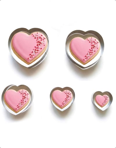 Set van 5 hartvormige koekjesuitsteekvormen van roestvrij staal voor Valentijnsdag, verjaardag en gebak, ideaal voor fondant en desserts