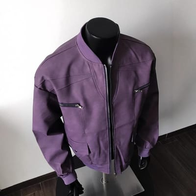 Paars Leer Heren Retro Rits PU Werkjack Los L paars