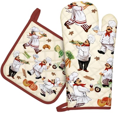 Ovenhandschoenen, pannenlappen set van 2, 100% katoen, dikke magnetronhandschoenen, zachte hittebestendige keukenhandschoenen voor braden, koken (koken)