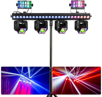 BeamZ ShowBar GO Ultra - Moving head bar met standaard - 4 Moving heads, LED bar en Derby’s - RGBW
