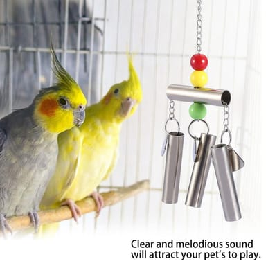 Roestvrijstalen bel voor vogels, middelgroot formaat, papegaai, staand speeltje, kooidecoratie.