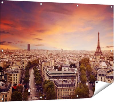 Gards Tuinposter Skyline Parijs met Eiffeltoren - 120x90 cm - Tuindoek - Tuindecoratie - Wanddecoratie buiten - Tuinschilderij