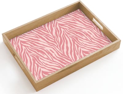 Dienblad hout 40x30 cm - Schootdienblad - Zebra - Print - Roze - Borrelplank rechthoek - Plateau dienbladen