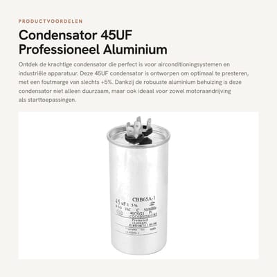 Dailygoods - Condensator - 45UF - Professioneel - Aluminium - Startcondensator - Veilig en betrouwbaar - Geschikt voor airconditioning en wasmachines
