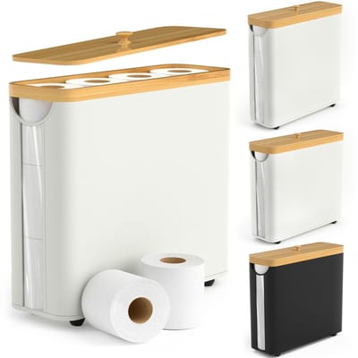 Dailygoods- Toiletpapierhouder met deksel - Staande Toiletpapierhouder - Badkamerorganizer - Opbergdoos voor 9-12 rollen - 43,5 x 14,5 x 37 cm - Duurzaam materiaal