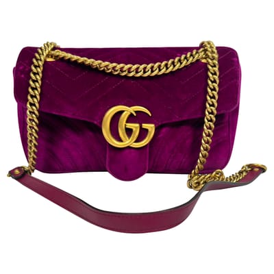 Gucci GG Marmont Kleine Metelasse Schoudertas in Paarse Velvet