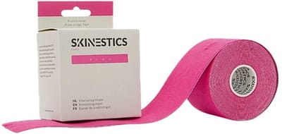 Skinestics Sport tape – Fysio tape – Kleur Roze – nu 20% langer, 600 cm lang bij 5 cm breed, 170% rekbaar gelijk aan menselijke huid, standaard voorzien van extra sterke lijm, katoen, voor het hele lichaam, spier ondersteuning