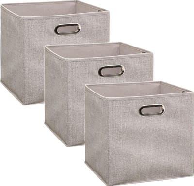 5Five Opbergmand/kastmand beige - Set van 3x stuks - linnen - 29 liter - 31 x 31 x 31 cm - Opbergbox - Vakkenkast manden