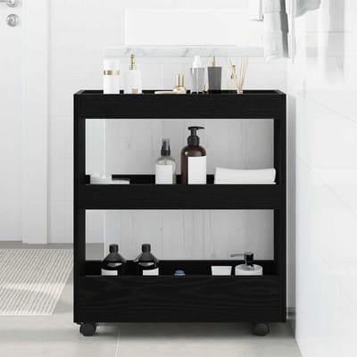 vidaXL - Smalle - Opslag - Trolley - Zwart - Eiken - 60 - x - 18 - x - 70 - cm - Bewerkt - hout