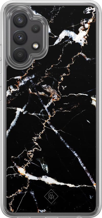 Casimoda® hoesje - Geschikt voor Samsung Galaxy A32 4G - Marmer Zwart - 2-in-1 case - Schokbestendig - Marble design - Verhoogde randen - Grijs, Transparant