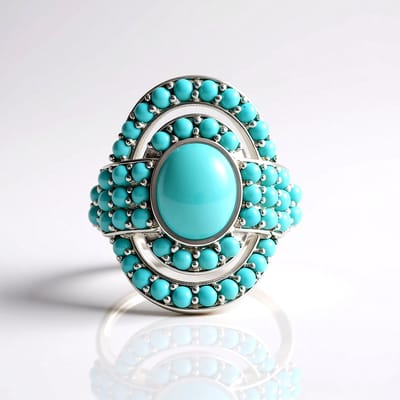 Cavill - Elegante Zilveren ring met Sleeping Beauty Turkoois 4,28 ct - 925 Sterling Zilver met Platina - Blauwe Ovale en Ronde Cabochon