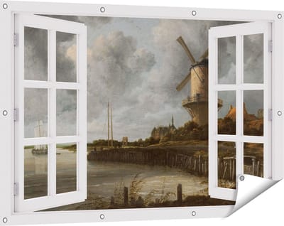 Gards Tuinposter Doorkijk De Molen bij Wijk bij Duurstede - Jacob van Ruisdael - 120x80 cm - Tuindoek - Tuindecoratie - Wanddecoratie buiten - Tuinschilderij