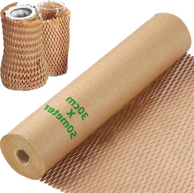Papieren Verpakkingsrol van Honingraat - 50m x 30cm Verpakking voor Verzending, Verhuizen en Breekbare Voorwerpen - Duurzaam en Milieuvriendelijk Alternatief voor Luchtkussenfolie