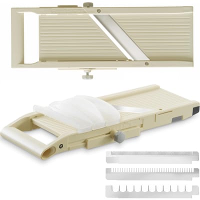 HENDI Japanse mandoline – verstelbare snijdikte – inclusief 3 julienne messen – vingerbeschermer – 380x158x47 mm
